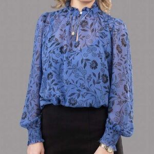 Ann Taylor Blue Floral Sheer Blouse